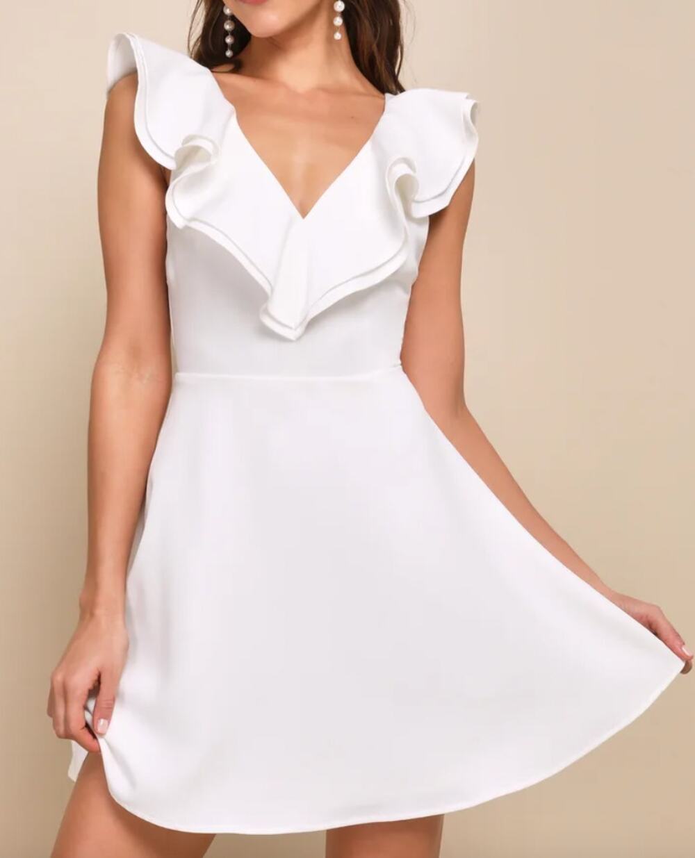 Lulus Divine Darling Ruffle Skater Dress NWT Women's Sz S White Wedding Mini